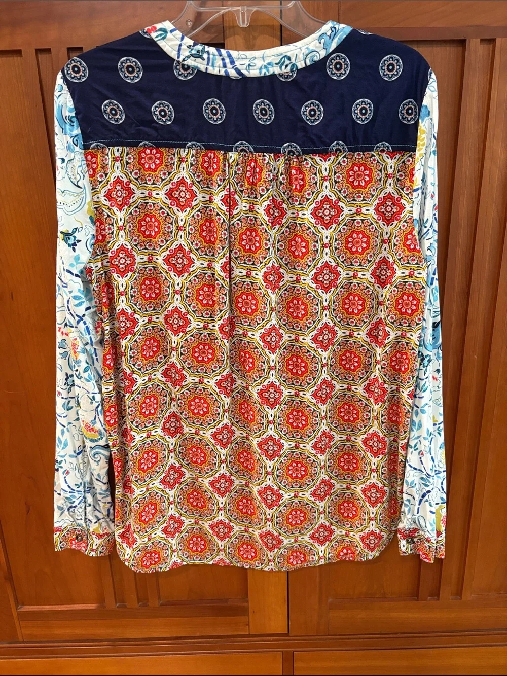 Maeve Multicolor Printed Long-Sleeve Henley Shirt